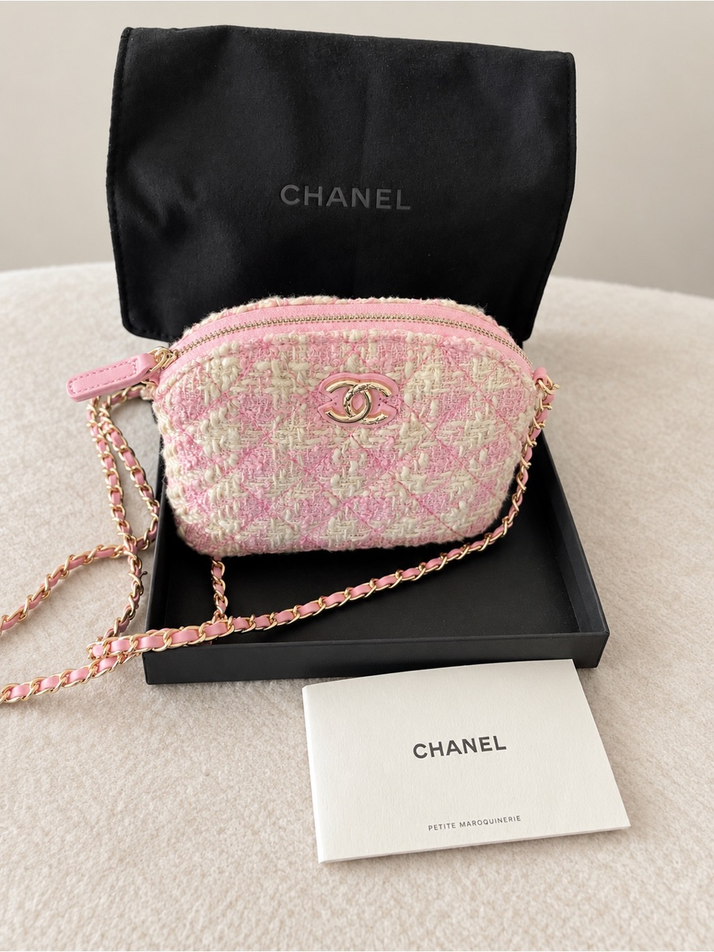 VIP GWP Pink and Cream Tweed Mini Crossbody with Gold CC